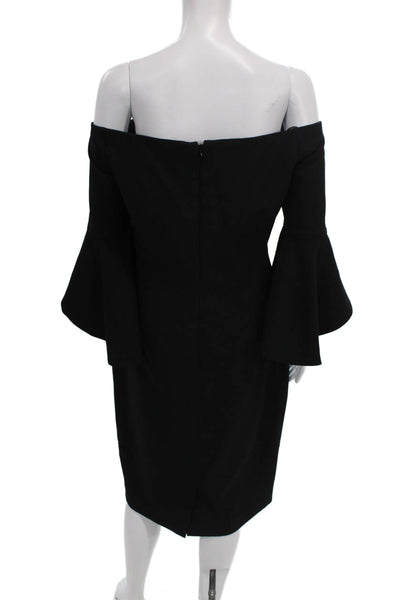Chelsea 28 Women Sheath Dress Black Off Shoulder 3/4 Sleeve Knee Length Size 14