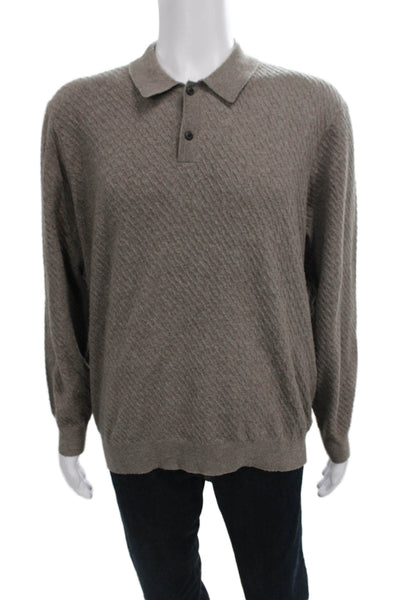 Tahari Mens Pullover Collared Geometric Gray Long Sleeve Polyester Size L