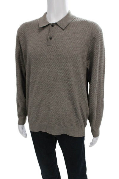 Tahari Mens Pullover Collared Geometric Gray Long Sleeve Polyester Size L