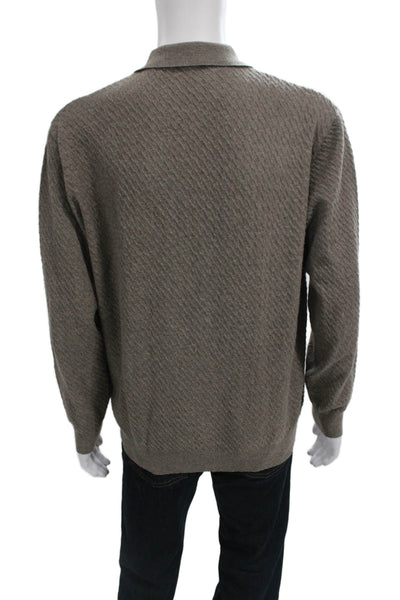 Tahari Mens Pullover Collared Geometric Gray Long Sleeve Polyester Size L