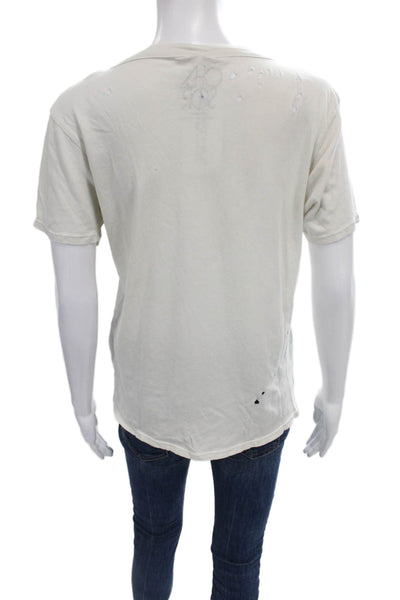 akoia Women Cropped Blouse Ivory Scoop Neck Cotton Short Sleeve Size S