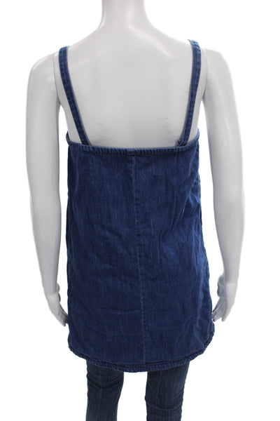 J Crew Womens Overall Dress Blue Cotton Square Neck Sleeveless Button Size XS