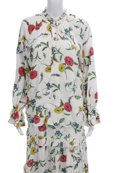 Elie Tahari Women Silk Floral Mock Neck Pullover Long Sleeve Set Size S
