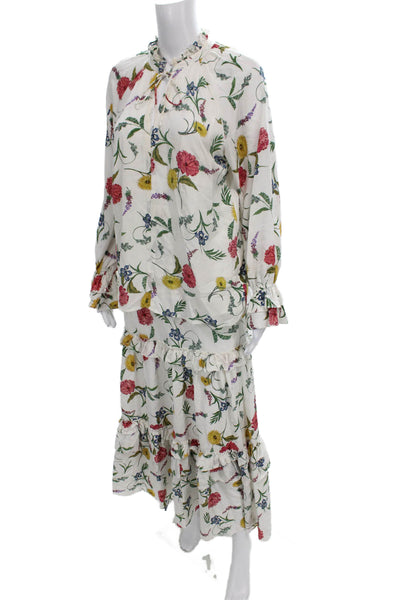 Elie Tahari Women Silk Floral Mock Neck Pullover Long Sleeve Set Size S