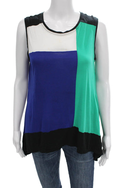 BCBGMAXAZRIA Women Colorblock Blue Modal Basic Tank Round Neck Size M