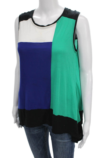 BCBGMAXAZRIA Women Colorblock Blue Modal Basic Tank Round Neck Size M