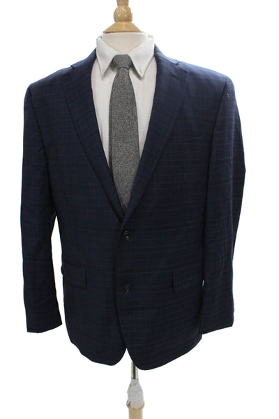 Michael Kors Men Blazer Blue Wool Plaid Button Size 42