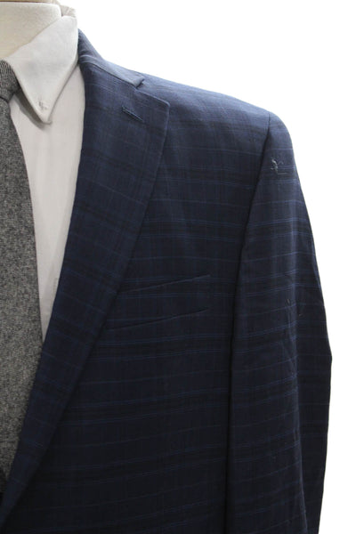 Michael Kors Men Blazer Blue Wool Plaid Button Size 42