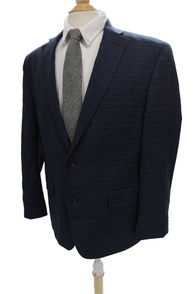 Michael Kors Men Blazer Blue Wool Plaid Button Size 42