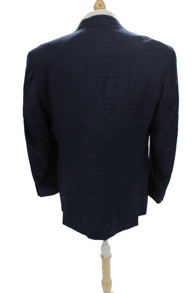 Michael Kors Men Blazer Blue Wool Plaid Button Size 42