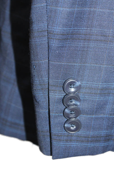 Michael Kors Men Blazer Blue Wool Plaid Button Size 42