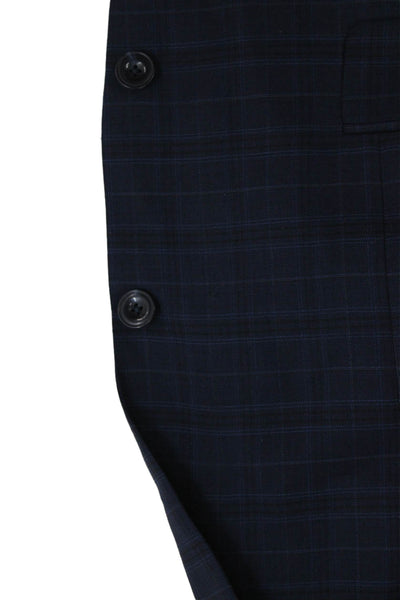 Michael Kors Men Blazer Blue Wool Plaid Button Size 42