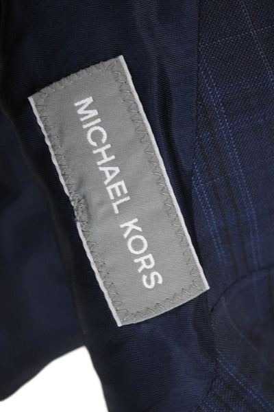 Michael Kors Men Blazer Blue Wool Plaid Button Size 42