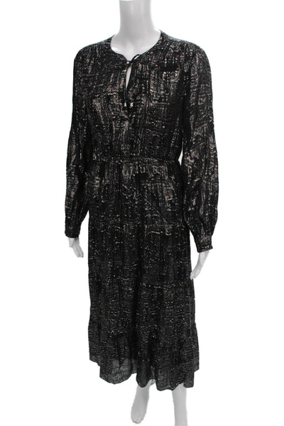 Ba&Sh Womens Fit & Flare Black Silk Blend Long Sleeve Geometric Dress Size M