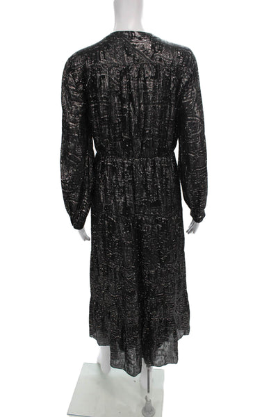 Ba&Sh Womens Fit & Flare Black Silk Blend Long Sleeve Geometric Dress Size M