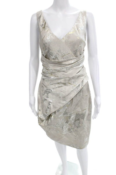 Lela Rose Women Silver Spotted V-Neck Sleeveless Sheath Dress Size 10