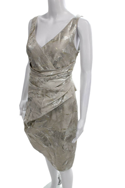 Lela Rose Women Silver Spotted V-Neck Sleeveless Sheath Dress Size 10