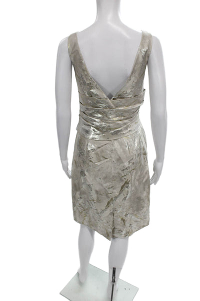 Lela Rose Women Silver Spotted V-Neck Sleeveless Sheath Dress Size 10