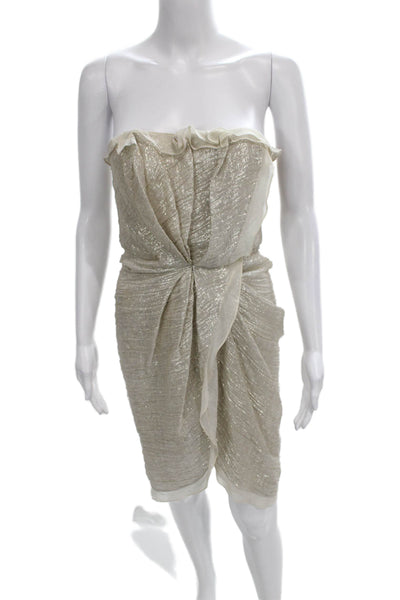 J. Mendel Womens Sheath Dress Gold Silk Strapless Knee Length Size 4