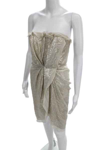 J. Mendel Womens Sheath Dress Gold Silk Strapless Knee Length Size 4
