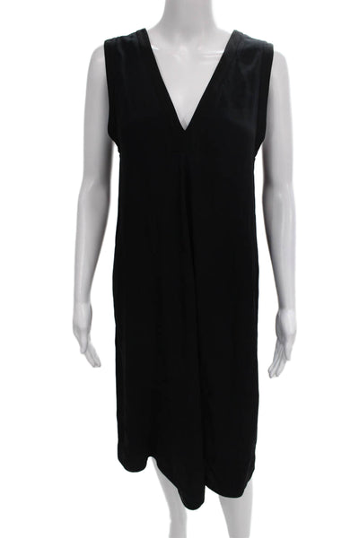 Marni Women Shift V-Neck Sleeveless Black Midi Dress Viscose Size 40