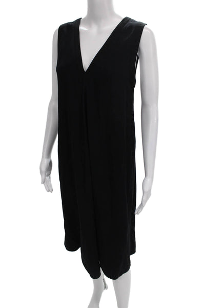 Marni Women Shift V-Neck Sleeveless Black Midi Dress Viscose Size 40