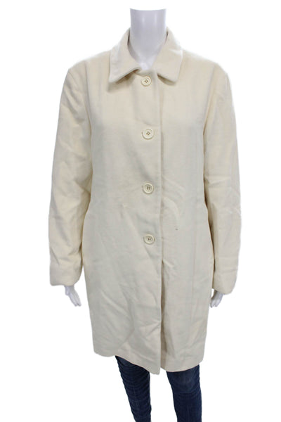Luciano Barbera Womens Ivory Overcoat Wool Cashgora Button Size 46