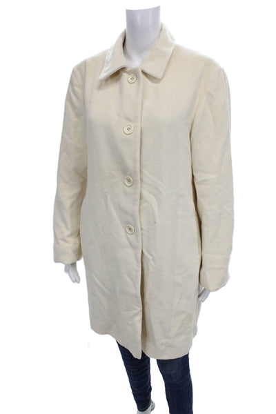 Luciano Barbera Womens Ivory Overcoat Wool Cashgora Button Size 46