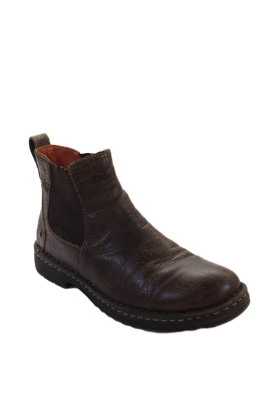 Born Mens Leather Stretch Inset Pull On Ankle Boots Brown Size 10