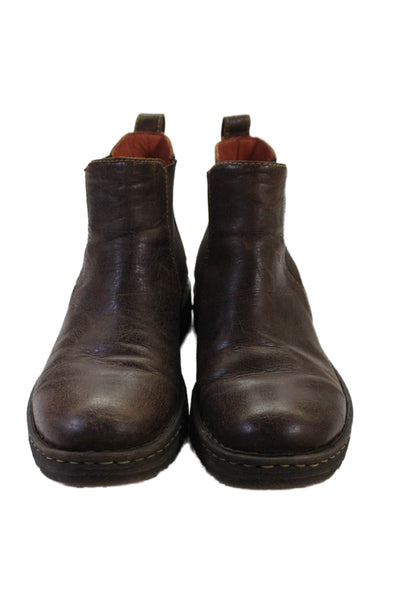 Born Mens Leather Stretch Inset Pull On Ankle Boots Brown Size 10