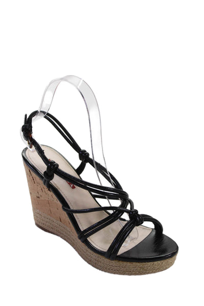 Prada Sport Womens Leather Cork Wedge Slingbacks Sandals Black Size 36 6