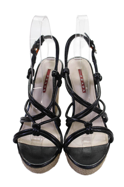 Prada Sport Womens Leather Cork Wedge Slingbacks Sandals Black Size 36 6