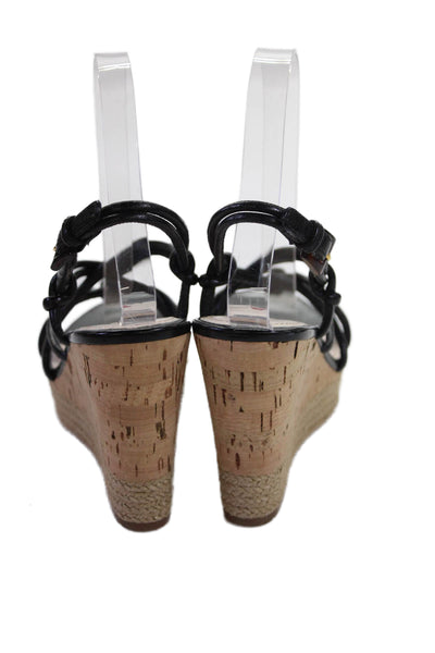 Prada Sport Womens Leather Cork Wedge Slingbacks Sandals Black Size 36 6