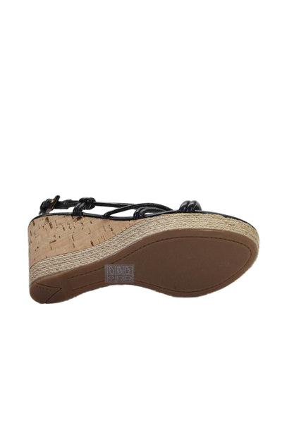 Prada Sport Womens Leather Cork Wedge Slingbacks Sandals Black Size 36 6