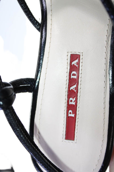 Prada Sport Womens Leather Cork Wedge Slingbacks Sandals Black Size 36 6