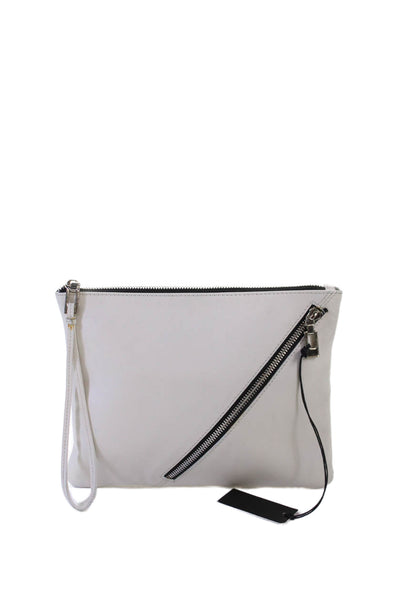 Joanna Maxham Womens Leather Zipper Closure Wristlet Handbag White