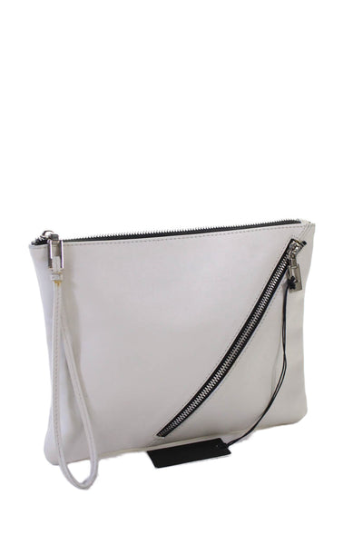 Joanna Maxham Womens Leather Zipper Closure Wristlet Handbag White