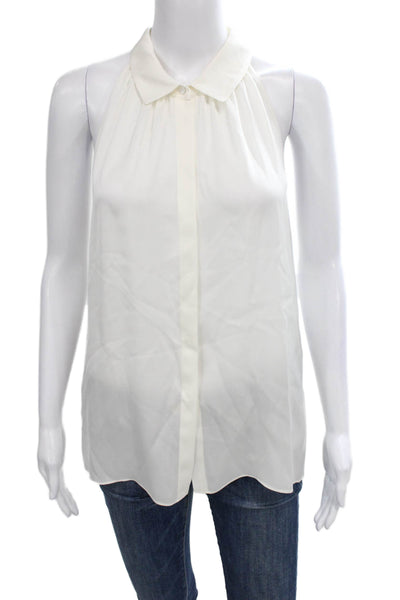 Kobi Halperin Women White Silk Halter Sleeveless Button Blouse Size M