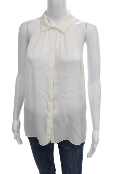 Kobi Halperin Women White Silk Halter Sleeveless Button Blouse Size M