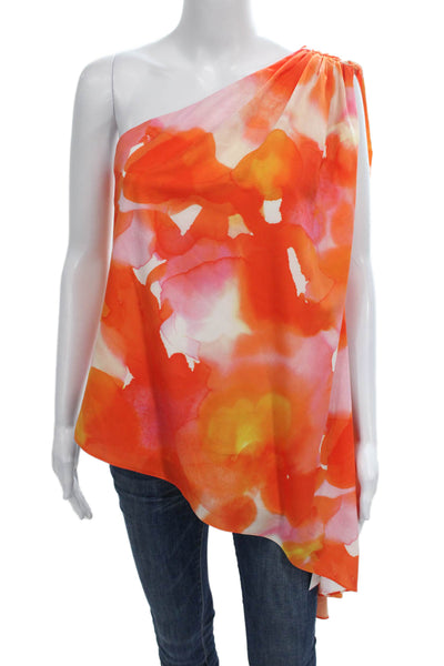 Halston Heritage Womens Floral One Shoulder Sleeveless Blouse Multicolor Size 6