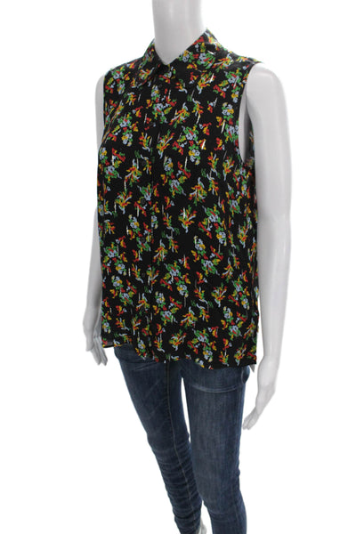 Lafayette 148 New York Women Button Down Floral Blouse Black Sleeveless Size S