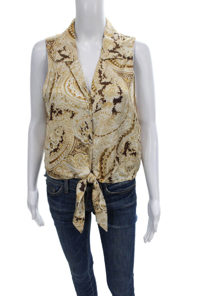 L'Agence Womens Brown Paisley Viscose Collared Sleeveless Blouse Button Size M