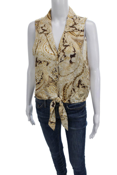 L'Agence Womens Brown Paisley Viscose Collared Sleeveless Blouse Button Size M