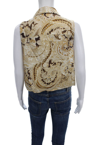 L'Agence Womens Brown Paisley Viscose Collared Sleeveless Blouse Button Size M