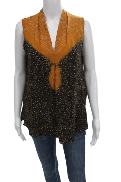 Kobi Halperin Women Silk Polka Dot Tunic Blouse V-Neck Sleeveless Black Size M