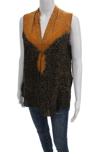 Kobi Halperin Women Silk Polka Dot Tunic Blouse V-Neck Sleeveless Black Size M