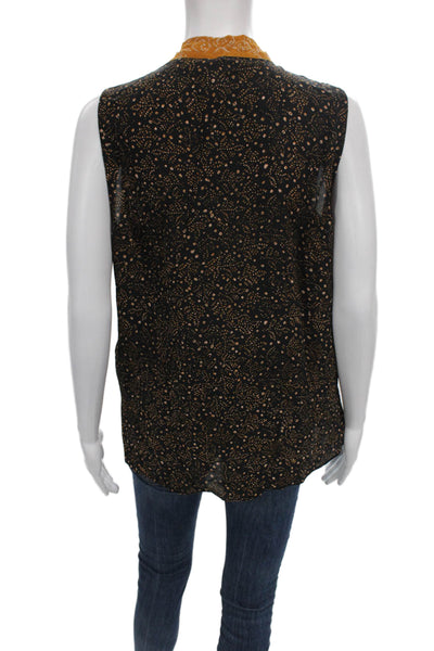 Kobi Halperin Women Silk Polka Dot Tunic Blouse V-Neck Sleeveless Black Size M