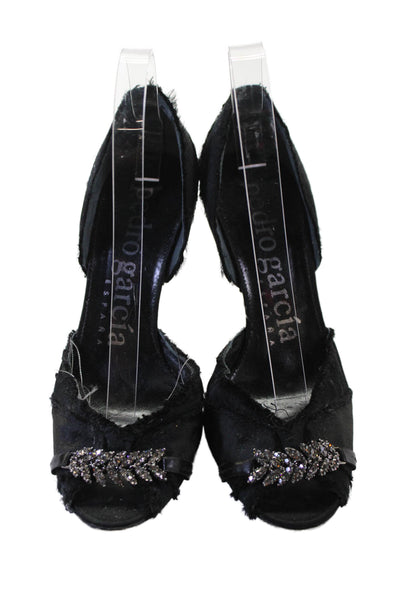 Pedro Garcia Womens Silk Rhinestoned Heels Black Size 8.5