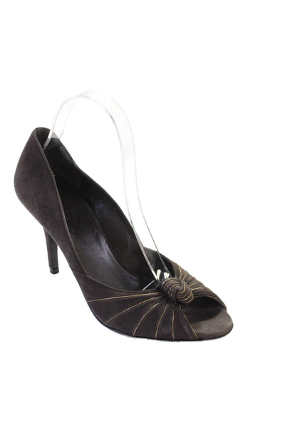 Gucci Womens Suede Knotted Detail Heels Gray Size 8