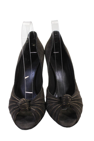 Gucci Womens Suede Knotted Detail Heels Gray Size 8